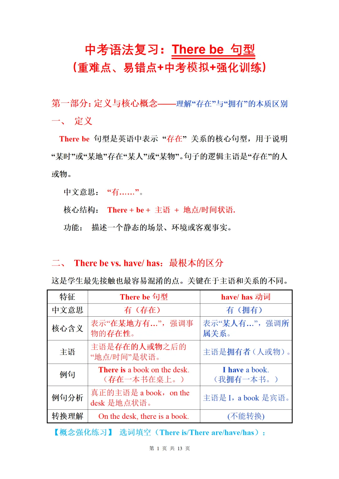 2026中考英语语法复习:There be 句型(重难点、易错点+中考模拟+强化训练) 第1张