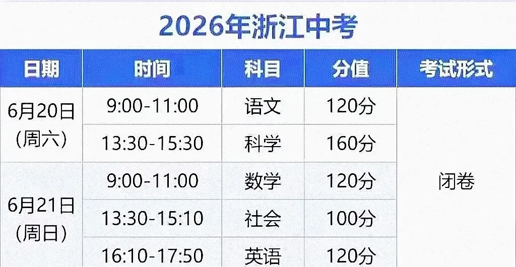 2026年浙江中考时间! 第1张