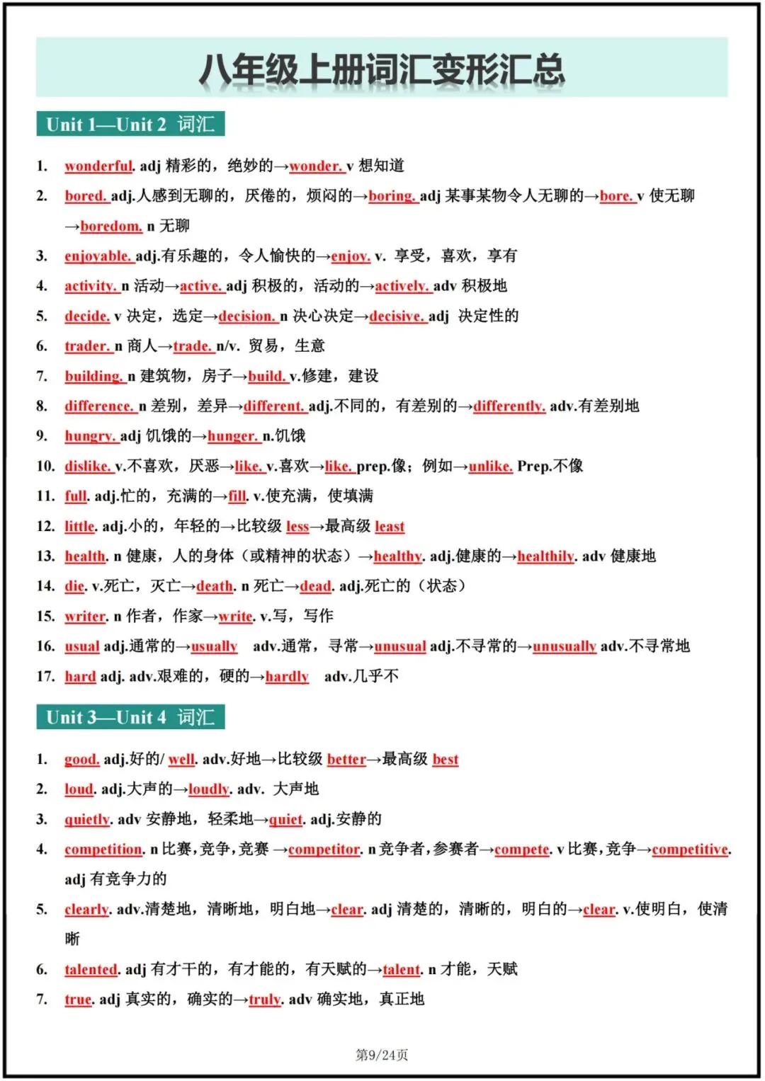 2026中考英语词汇变形梳理(背诵版+默写版),电子版可打印! 第10张