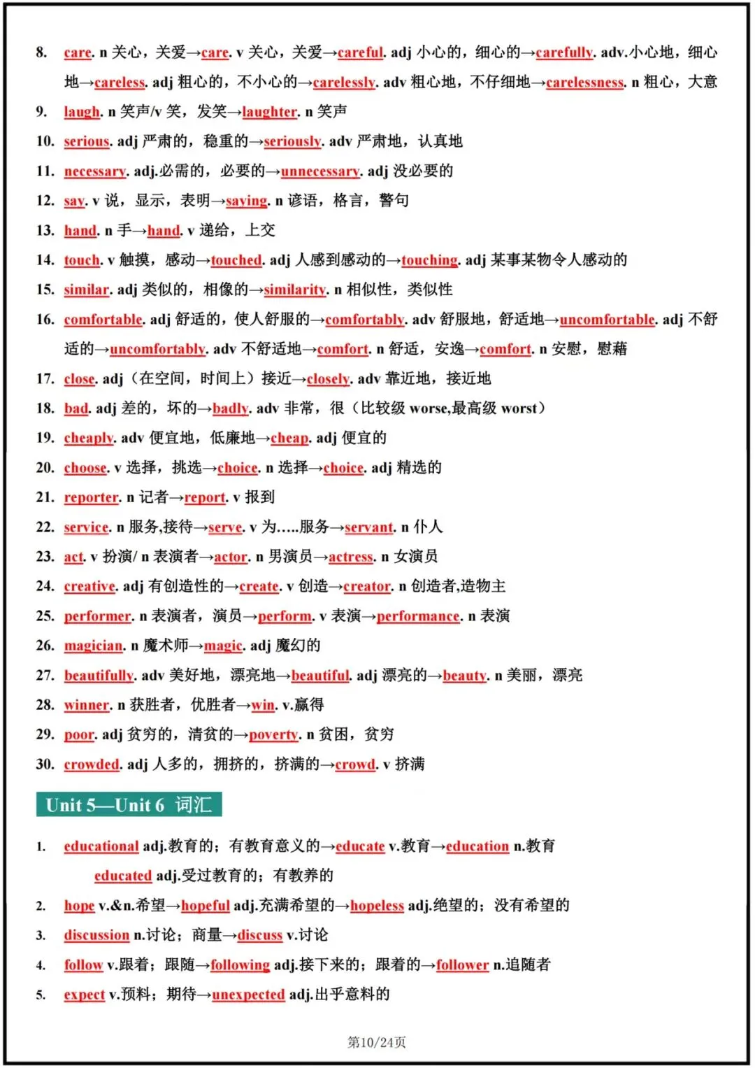 2026中考英语词汇变形梳理(背诵版+默写版),电子版可打印! 第11张