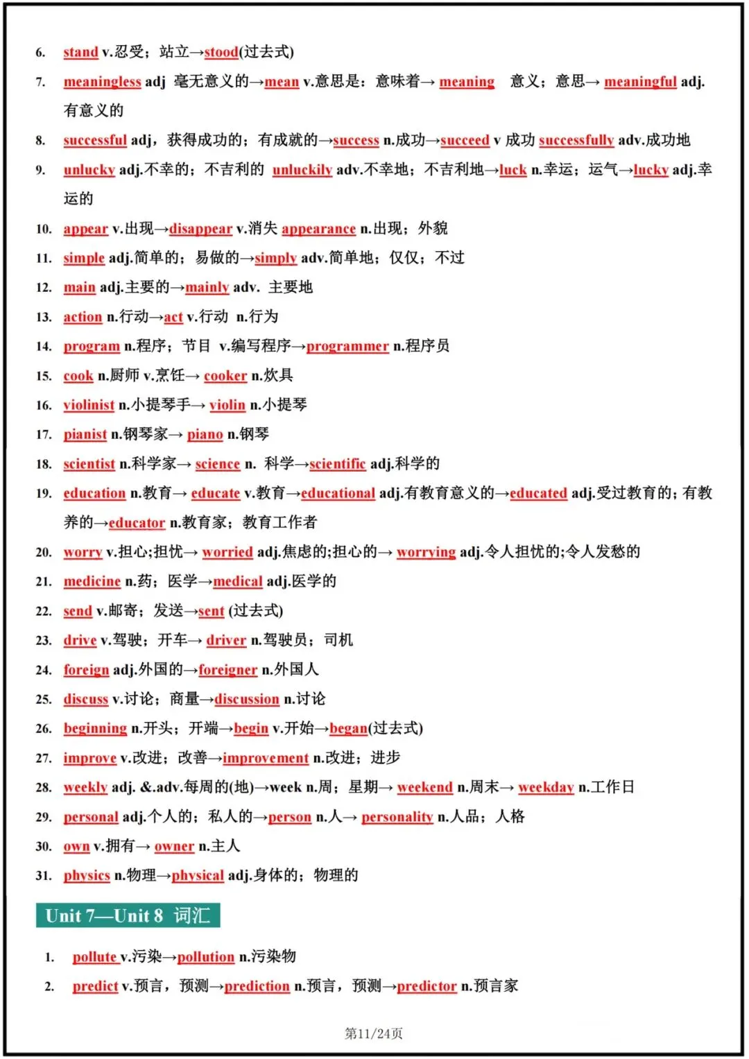 2026中考英语词汇变形梳理(背诵版+默写版),电子版可打印! 第12张