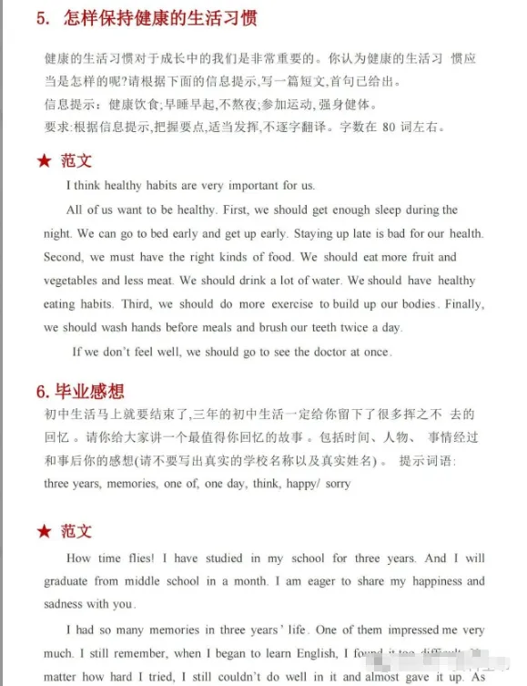 2026中考英语作文模板和范文,12个必背话题(可打印) 第6张