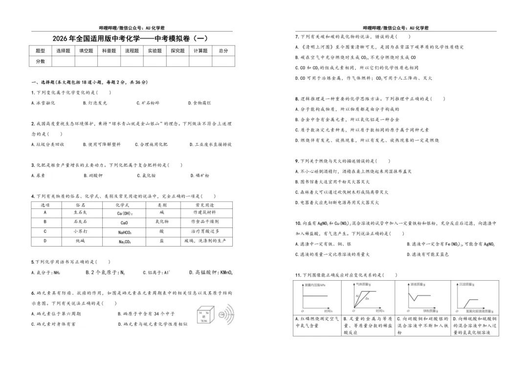 中考化学二轮题型复习讲义 第28张 中考化学二轮题型复习讲义 第28张