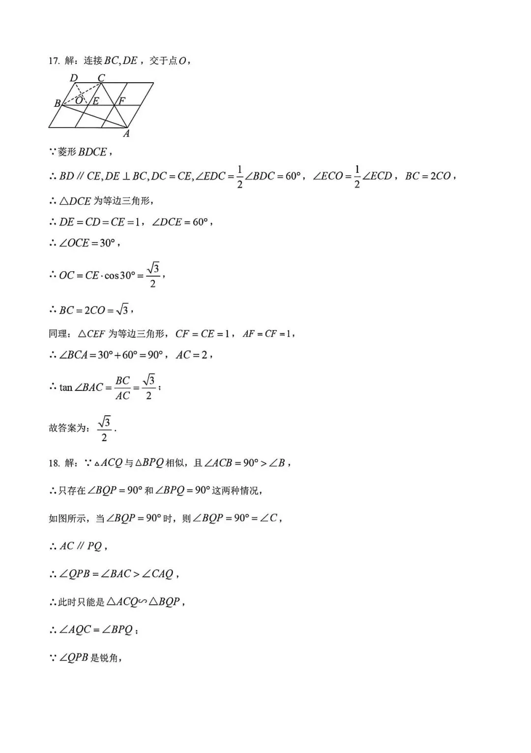 【中考一模】2026届上海市松江区初三一模数学试卷及答案 第11张