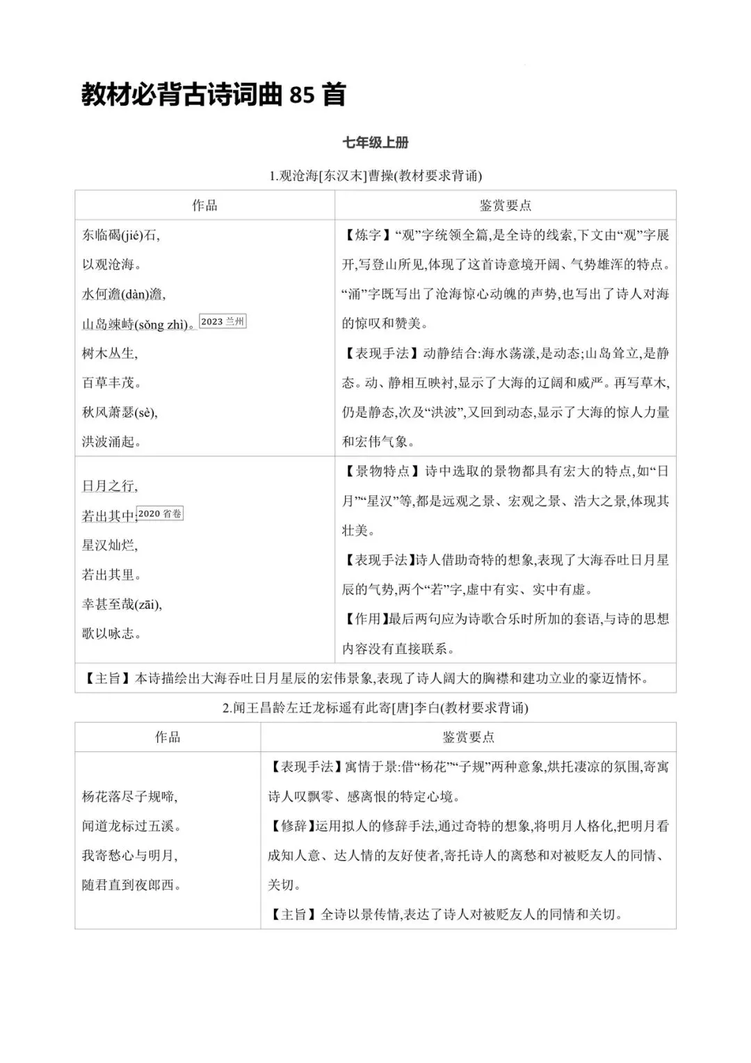 中考85篇古诗词曲鉴赏 第1张