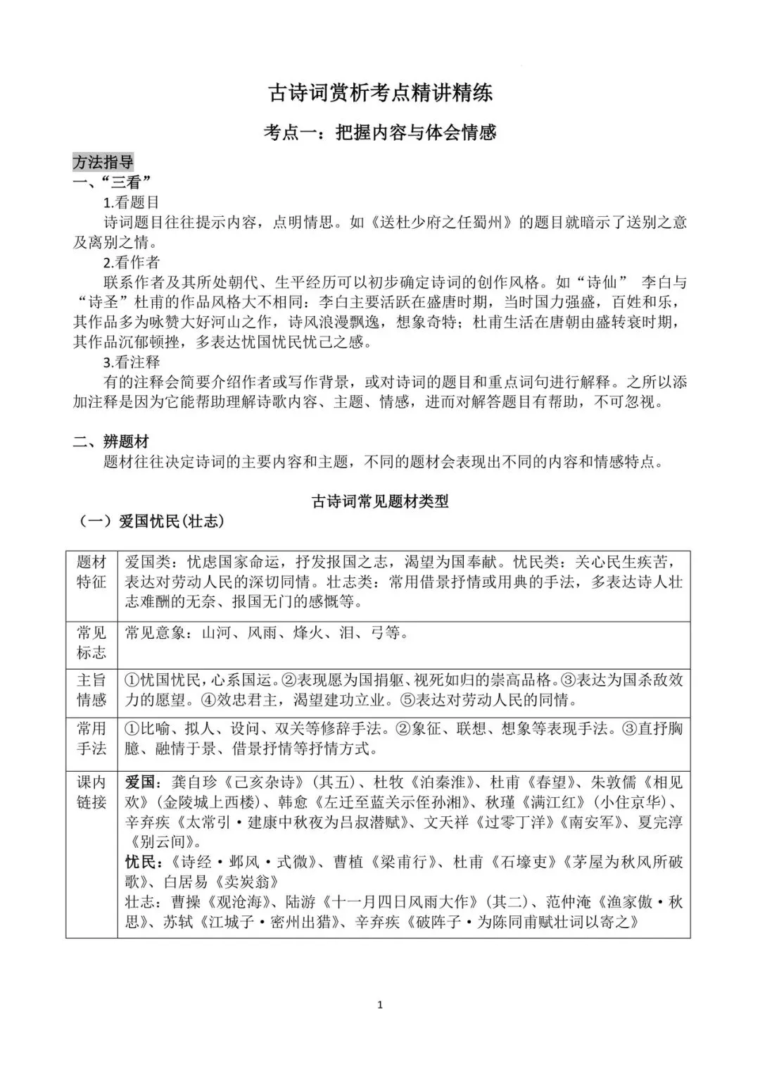 中考古诗词赏析考点精讲精练 第1张