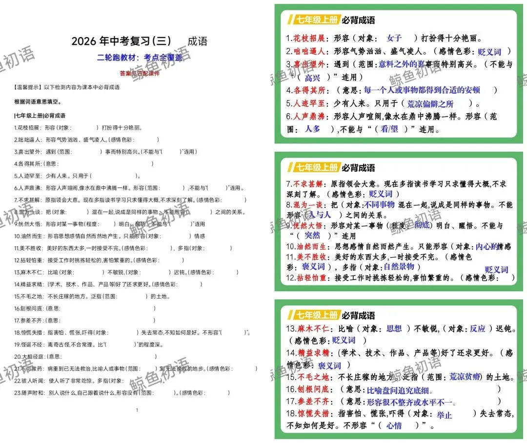 2026中考|专项复习(三)成语运用| 三轮集训攻破中考成语专项 第11张 2026中考|专项复习(三)成语运用| 三轮集训攻破中考成语专项 第11张