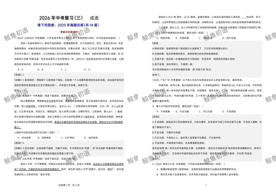 2026中考|专项复习(三)成语运用| 三轮集训攻破中考成语专项 第18张 2026中考|专项复习(三)成语运用| 三轮集训攻破中考成语专项 第18张