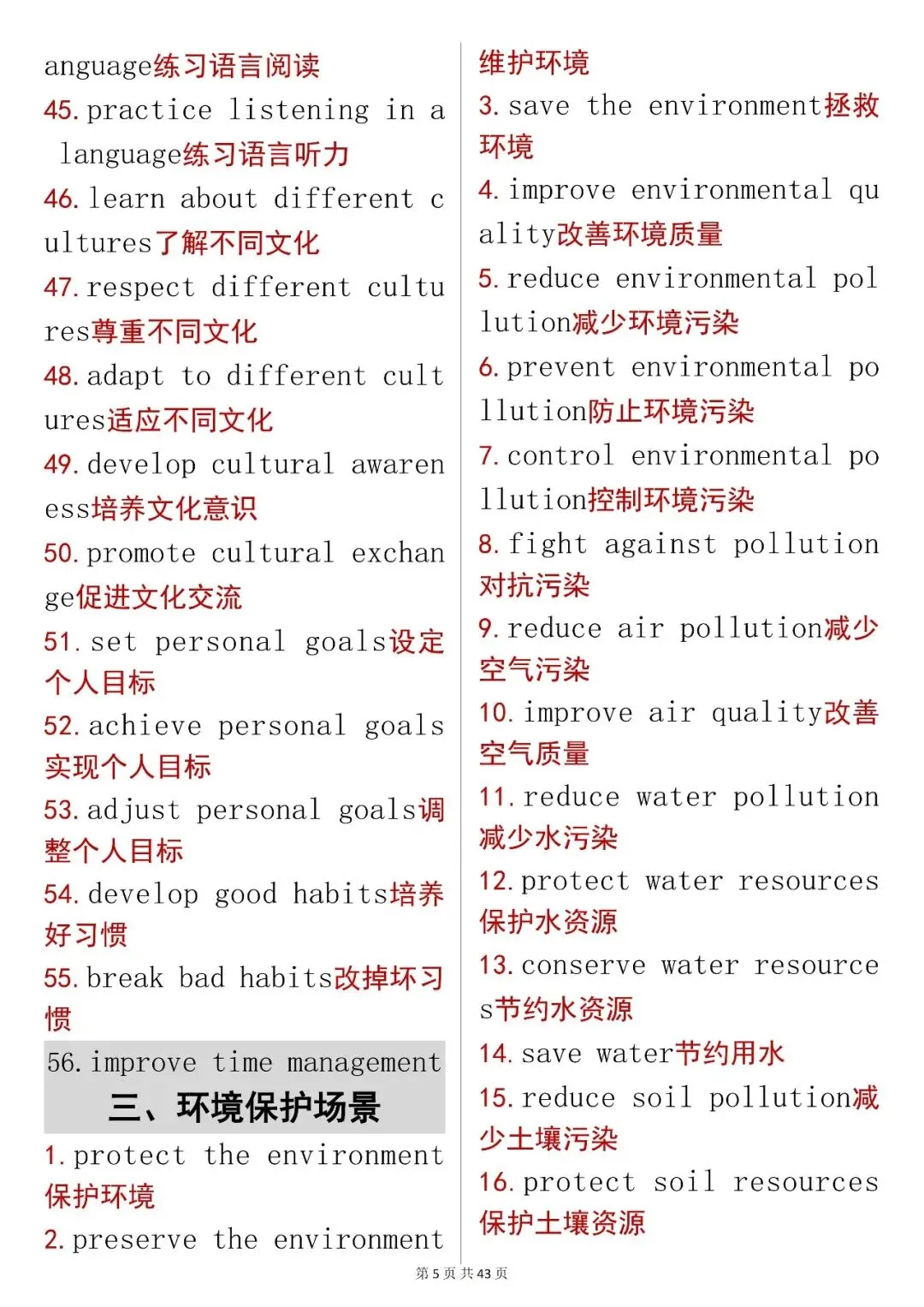 中考英语核心场景高频短语,可打印 快收藏 第5张