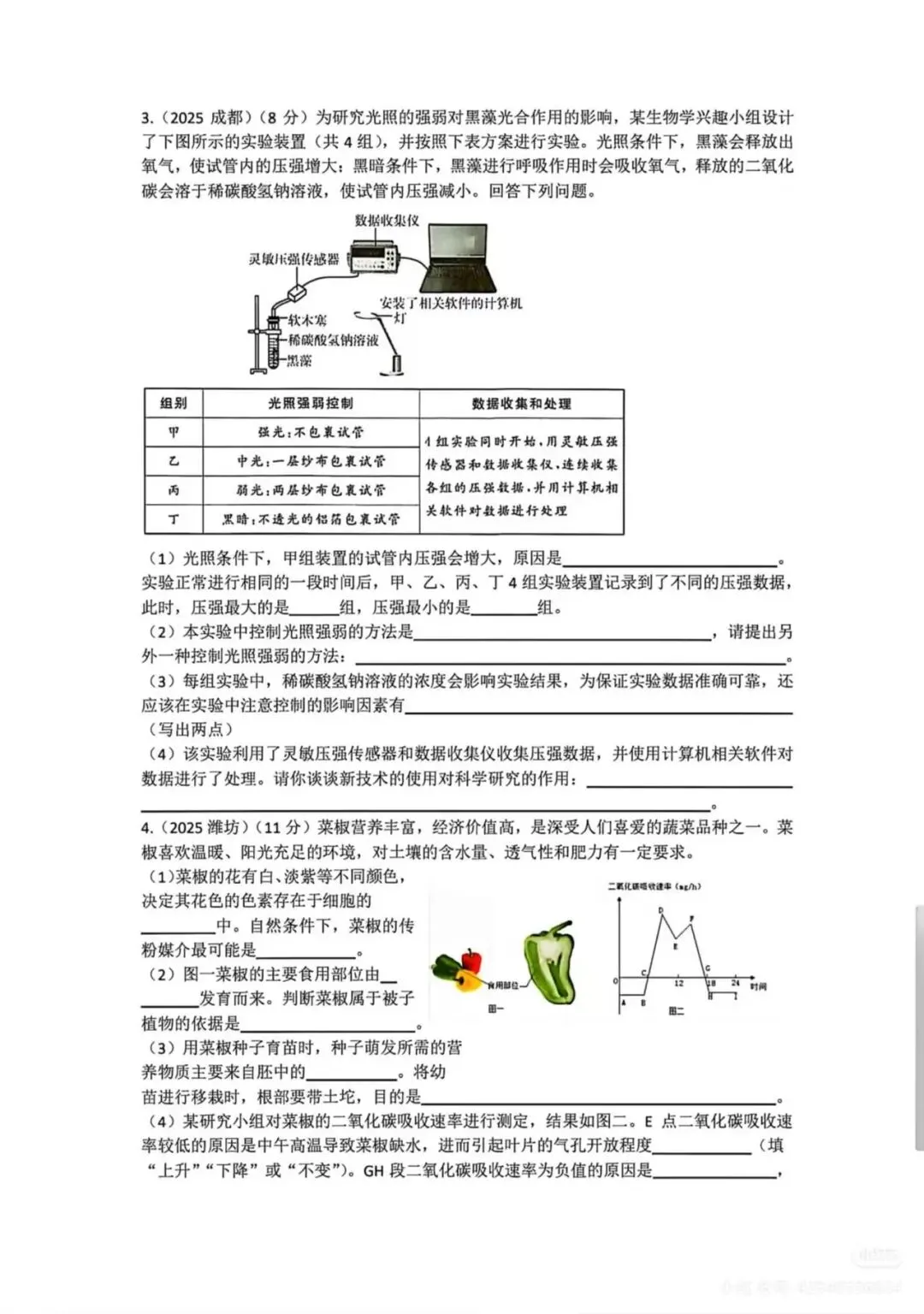 中考复习专题1-植物的生活检测题附答案 第4张