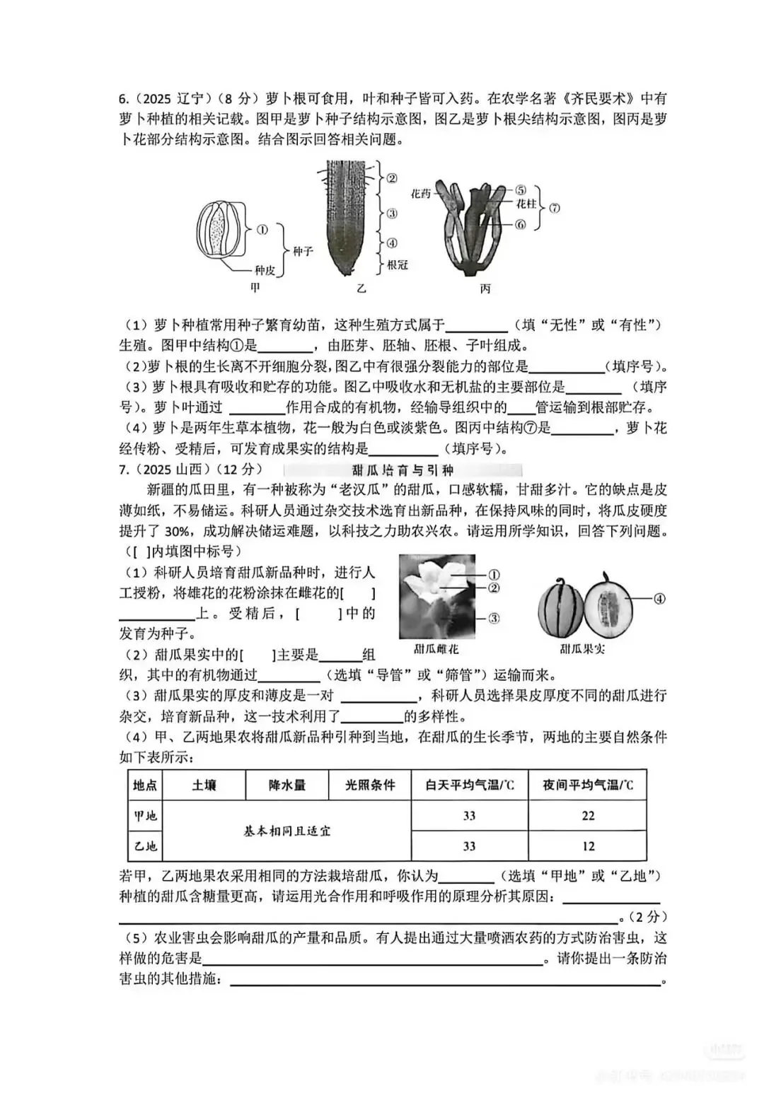 中考复习专题1-植物的生活检测题附答案 第6张