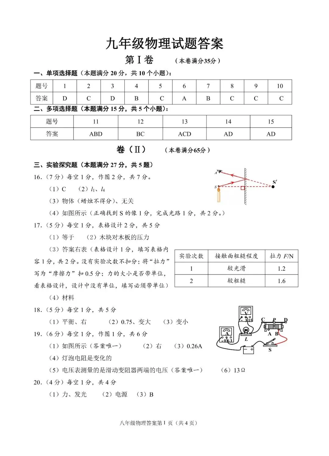 阿文中考第30套2025物理一模崂山(含评分标准)无水印可下载 第9张