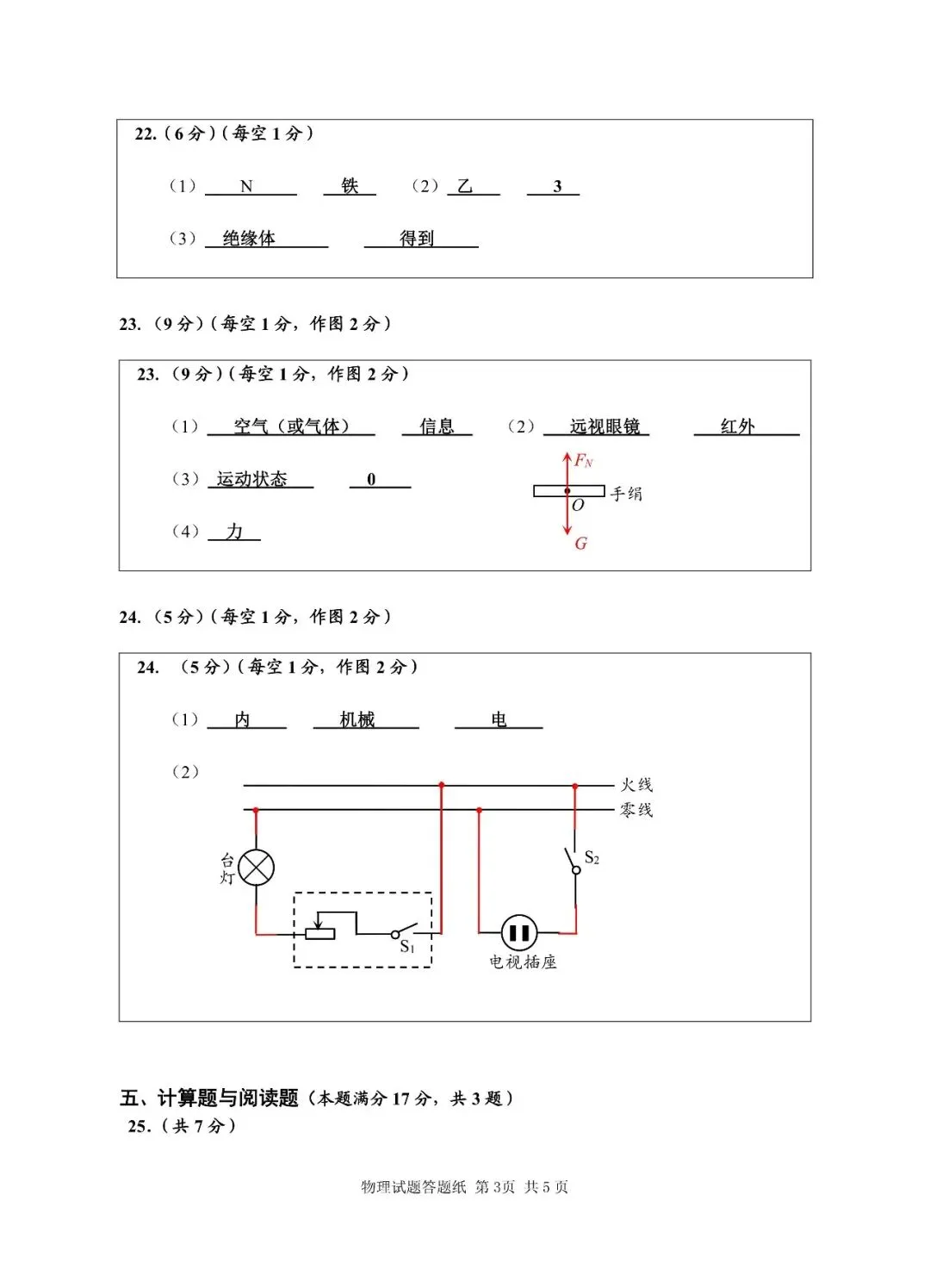 阿文中考第28套2025物理一模城阳(含评分标准)无水印可下载 第12张