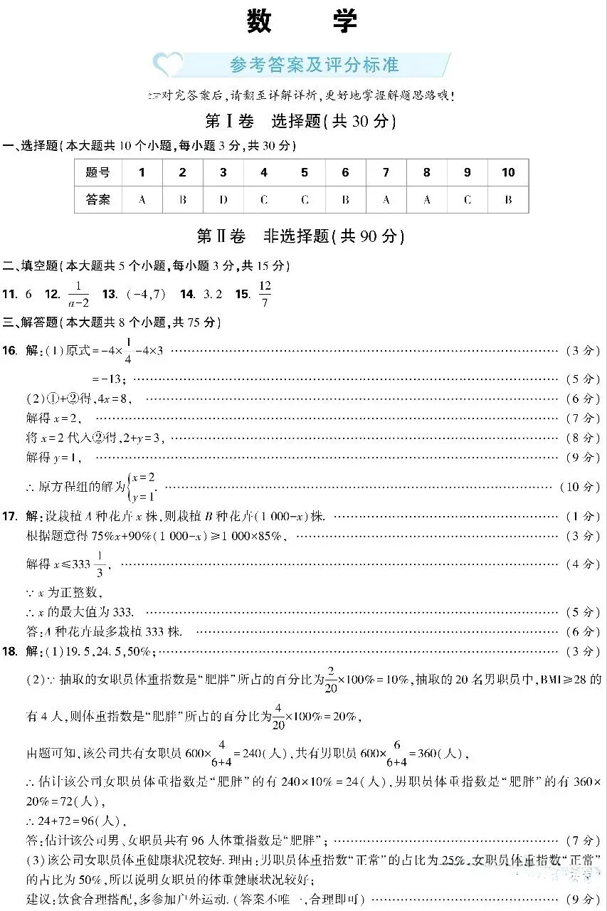 2025山西中考数学定心卷 第5张