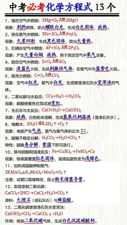 中考必考化学方程式13个! 第2张
