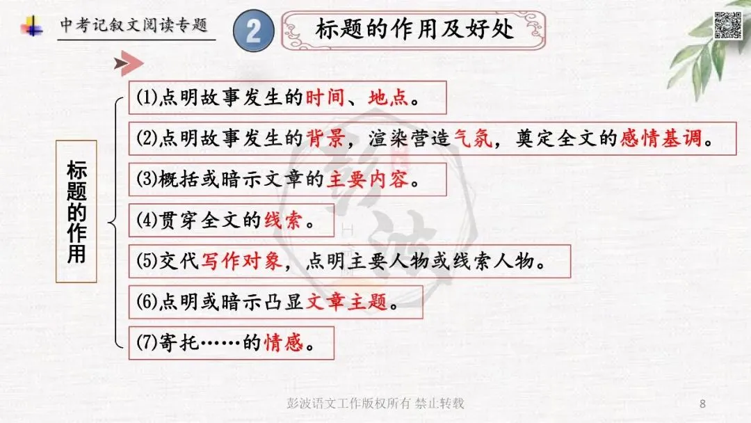 【中考专项复习课件】记叙文阅读-思维导图(全)帮助学生自主复习 第12张