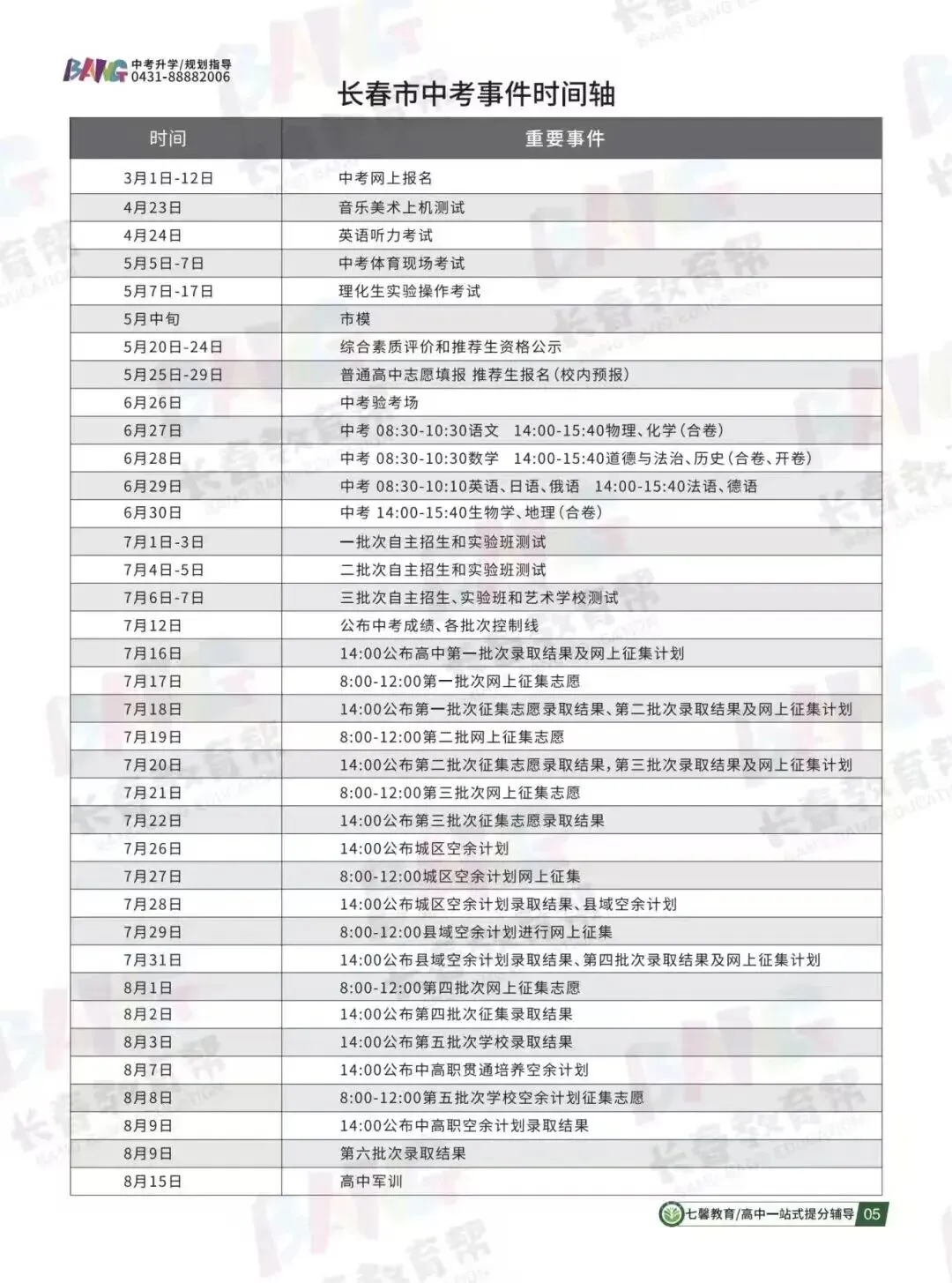 长春初三家长必看:2026 中考全流程时间表 第2张