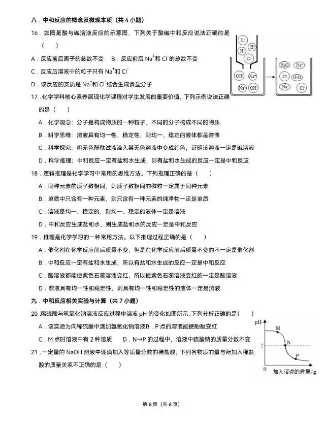 中考化学专题突破——酸和碱综合训练(一) 第7张