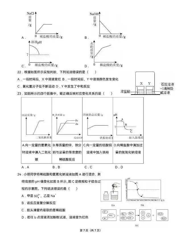 中考化学专题突破——酸和碱综合训练(一) 第8张
