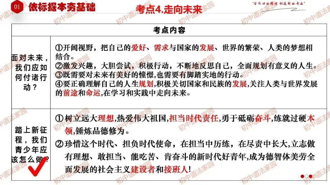 2026年中考道德与法治一轮复习高效培优 专题27 走向未来的少年(九下) 第15张