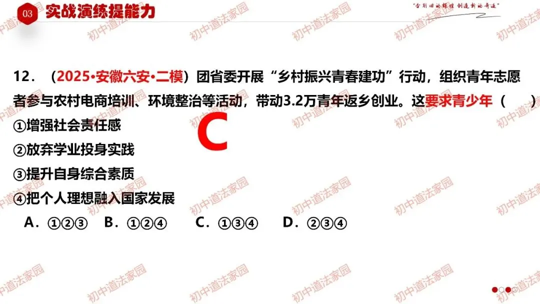 2026年中考道德与法治一轮复习高效培优 专题27 走向未来的少年(九下) 第40张