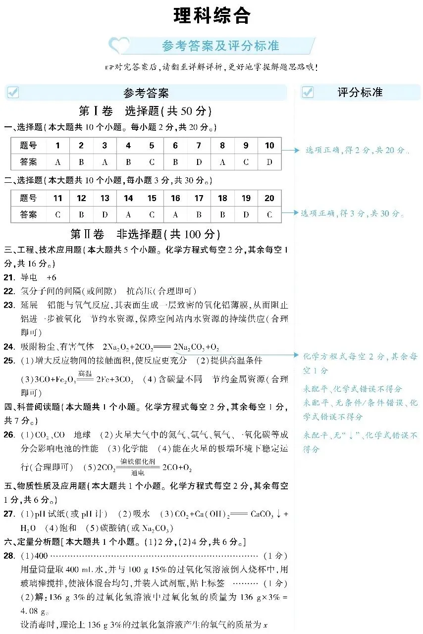 2025中考理综定心卷 第7张