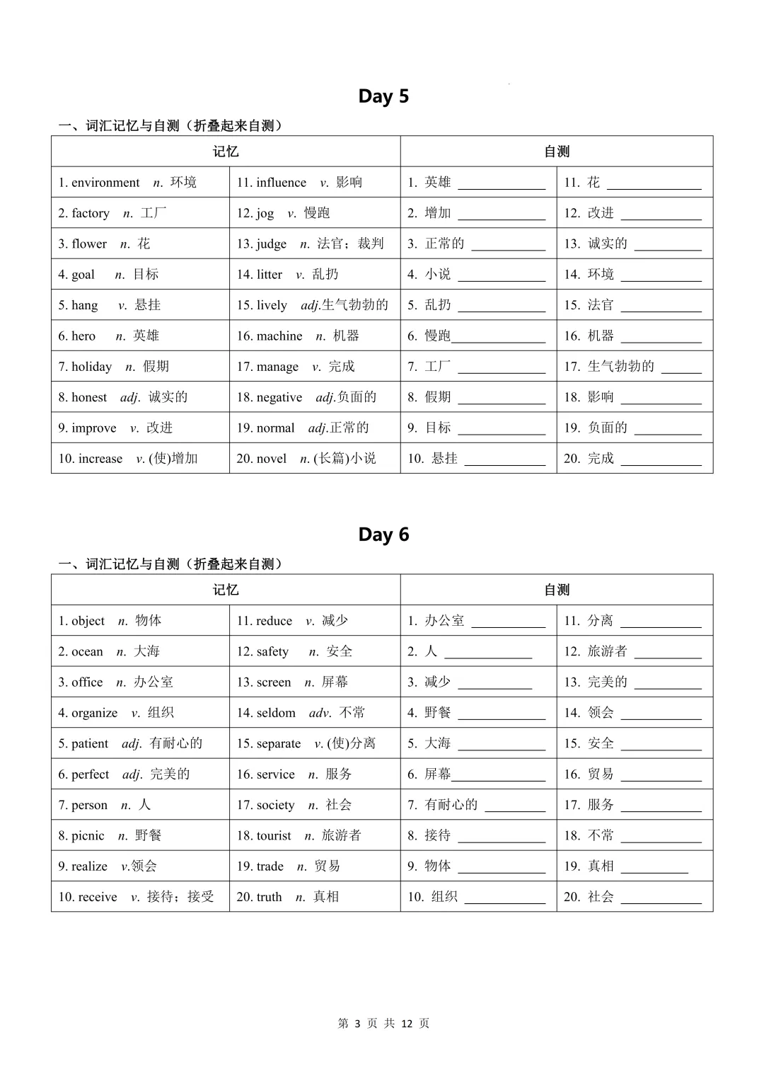 中考高频词汇24天必默写手册 第3张