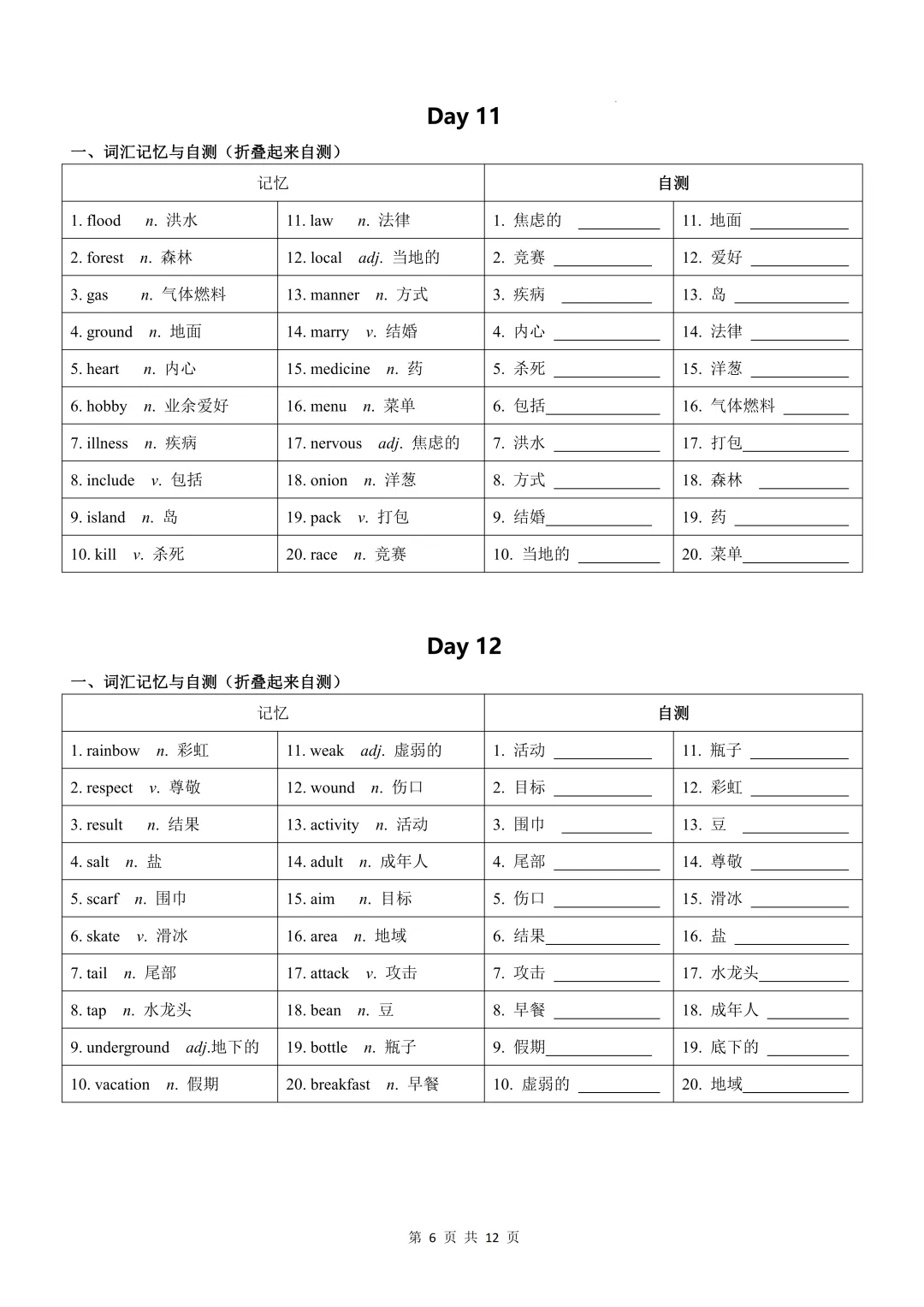 中考高频词汇24天必默写手册 第6张