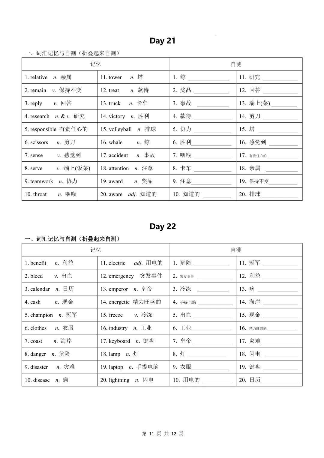中考高频词汇24天必默写手册 第11张