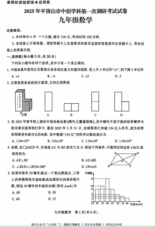 (中考一模)2025年平顶山中考一模试卷及答案(语数英物化道史) 第3张