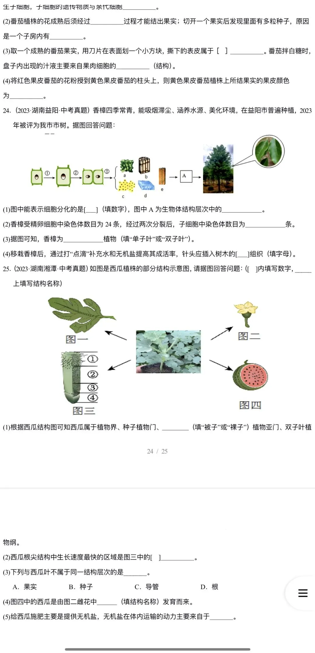2026年中考生物:三年(2023-2025)中考真题分类汇编15个专题含答案详解(全国通用)完整word版文档可下载打印 第22张