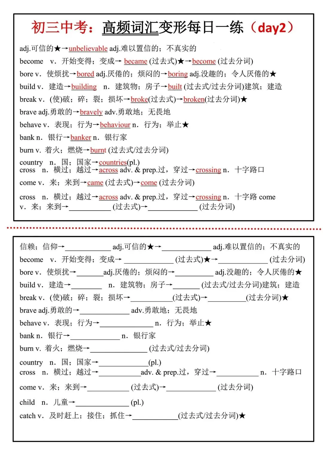 2026中考英语高频词汇每日一练 第1张