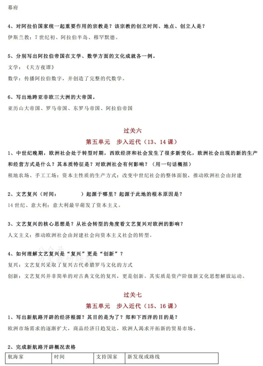 2026中考一轮复习:九年级历史过关问答 第4张