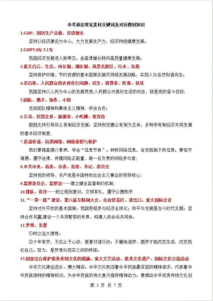 上海中考道法常见素材关键词转化术语 第9张