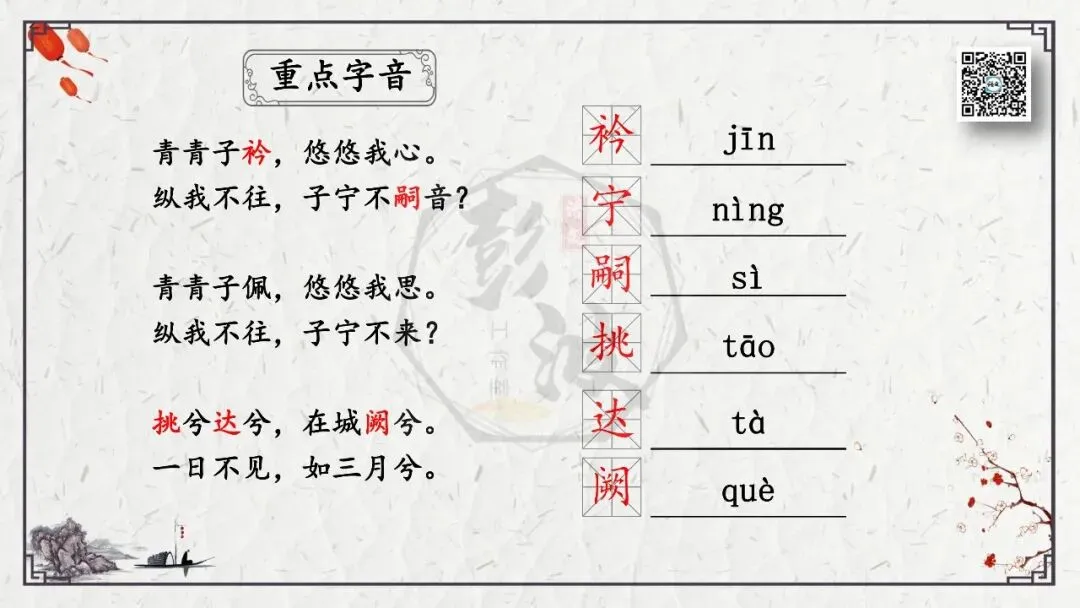 【中考专项复习课件】诗词曲85篇-48《子衿》 第10张