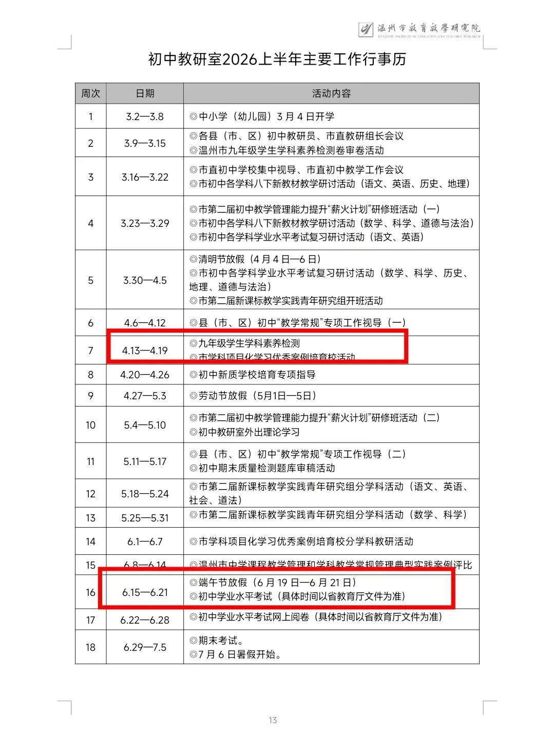 【浙江中考】2026年温州中考一模时间安排 第2张