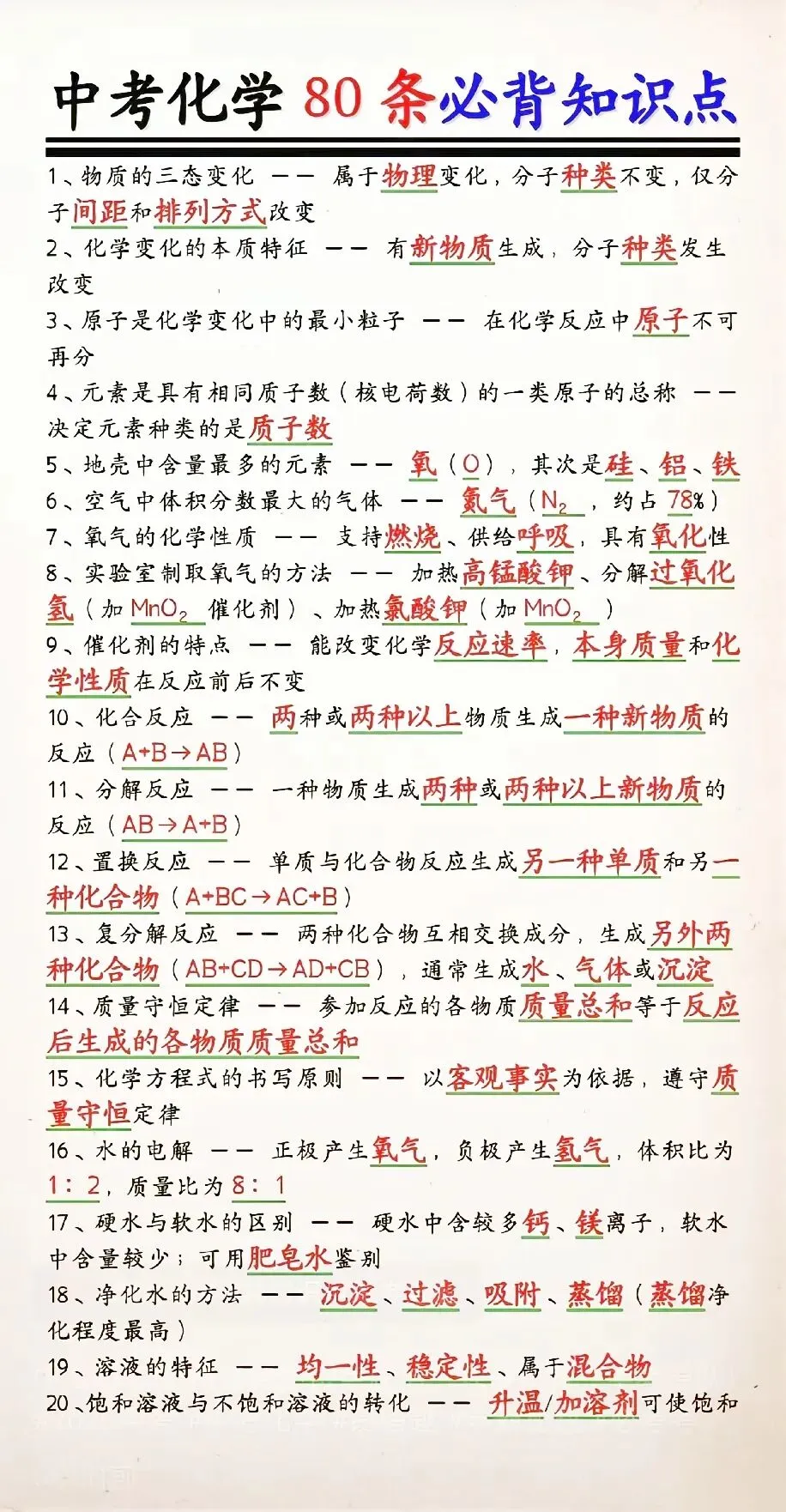 中考化学80条必背知识点 第1张