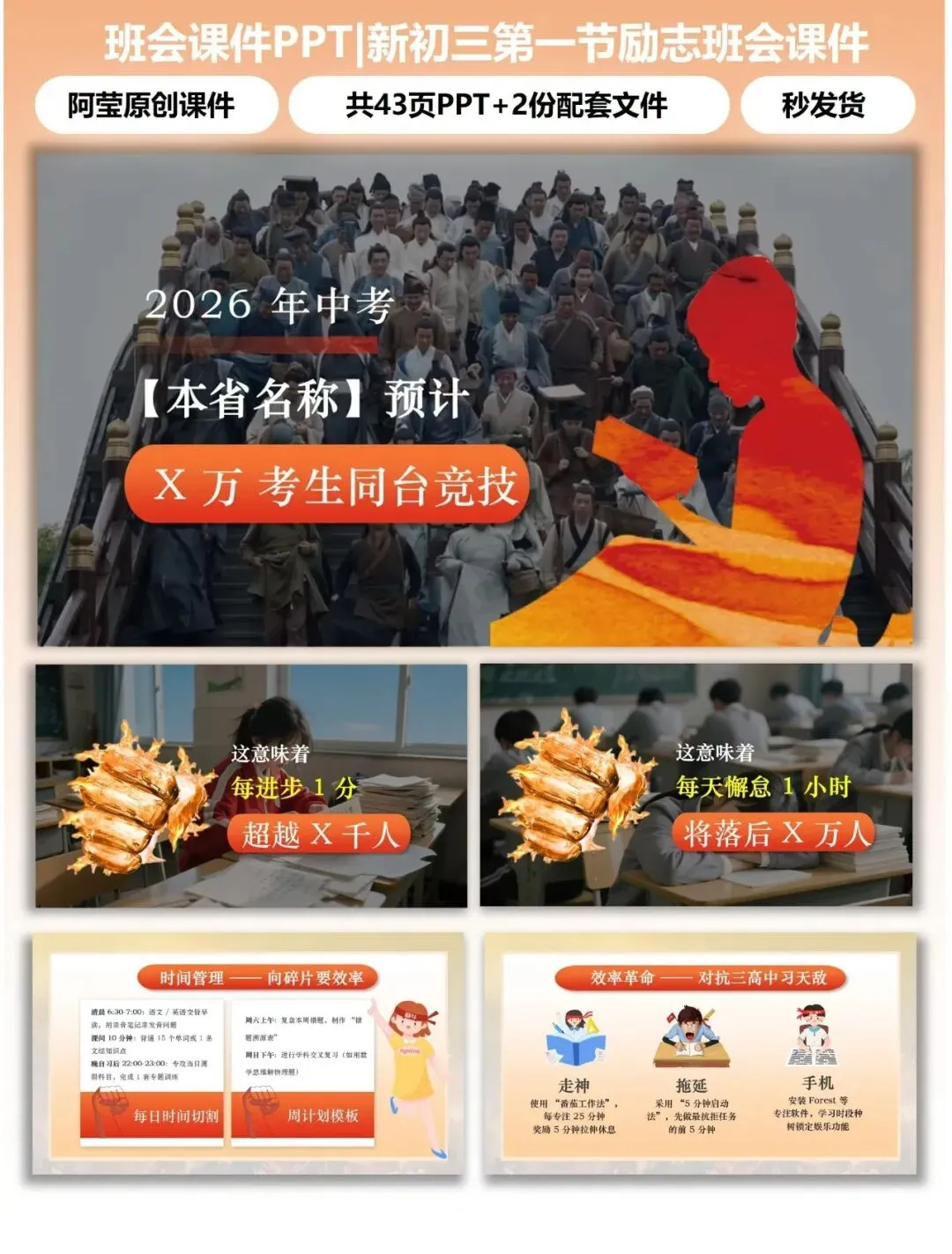 【220-0】初三中考励志班会第一节班会课(包含教案+讲稿) 第2张