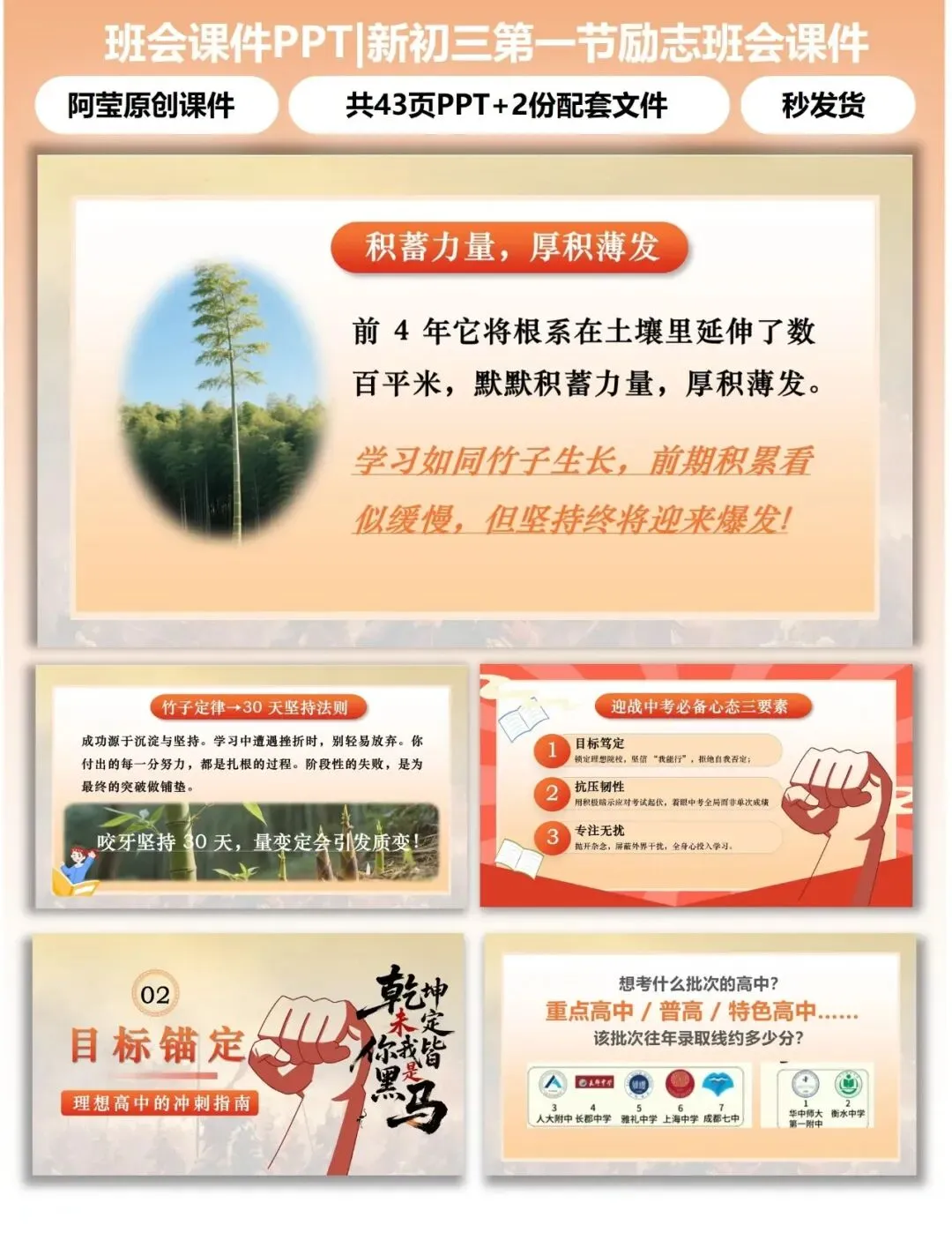 【220-0】初三中考励志班会第一节班会课(包含教案+讲稿) 第7张