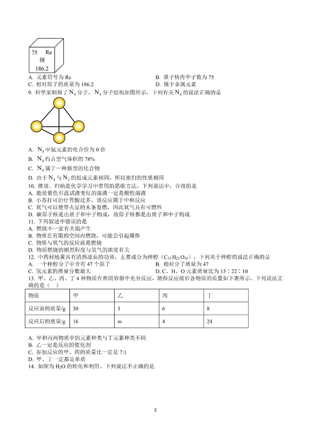 阿文中考第40套2025中考一模化学莱西(含答案)无水印可下载 第2张