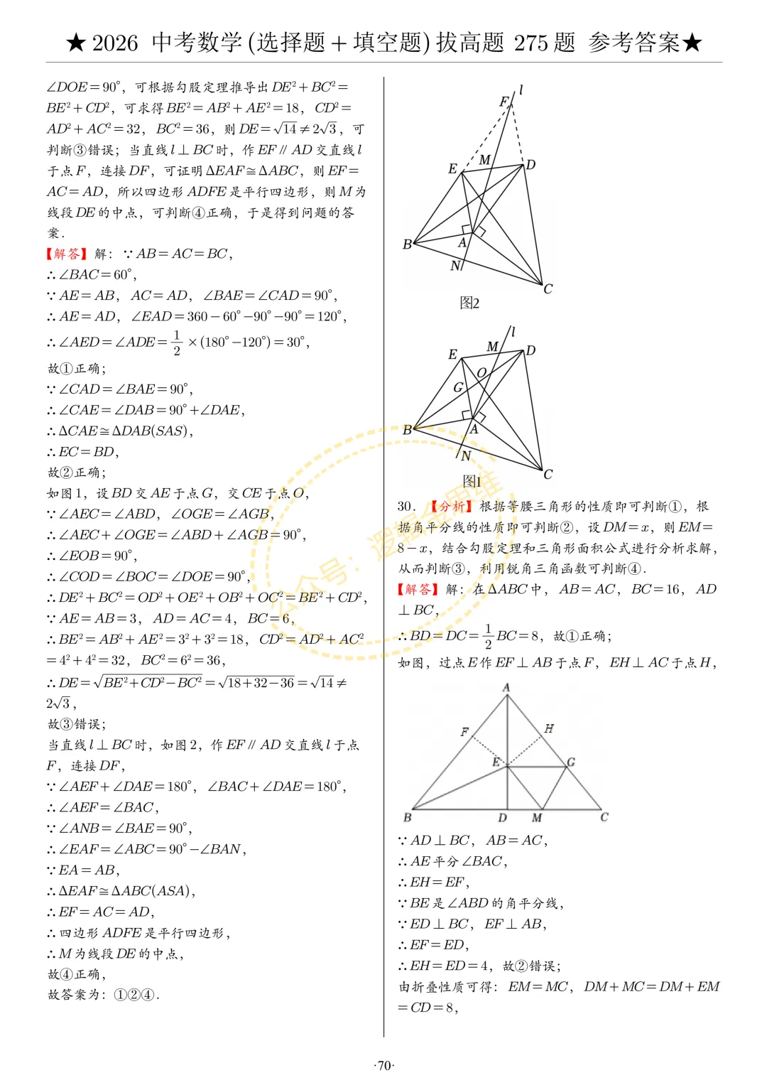 中考数学(选择题+填空题)8类拔高题答案 第70张