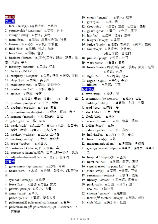 2026版中考英语《1600个中考词汇》分类记忆22天记忆 第3张