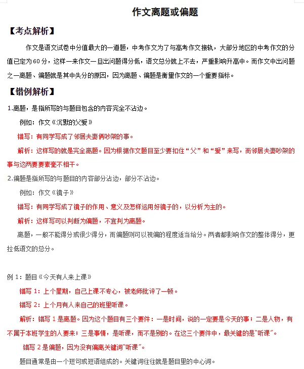 【初中语文】2026中考语文作文易混易错指导!(开头、结尾、离题、偏题) 第6张