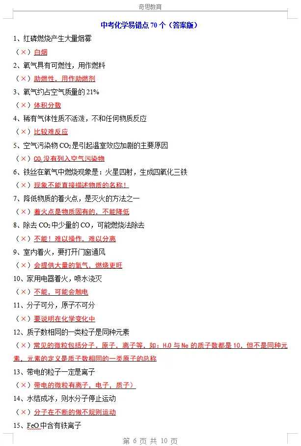 2026年中考数理化易错点汇总(可打印) 第10张