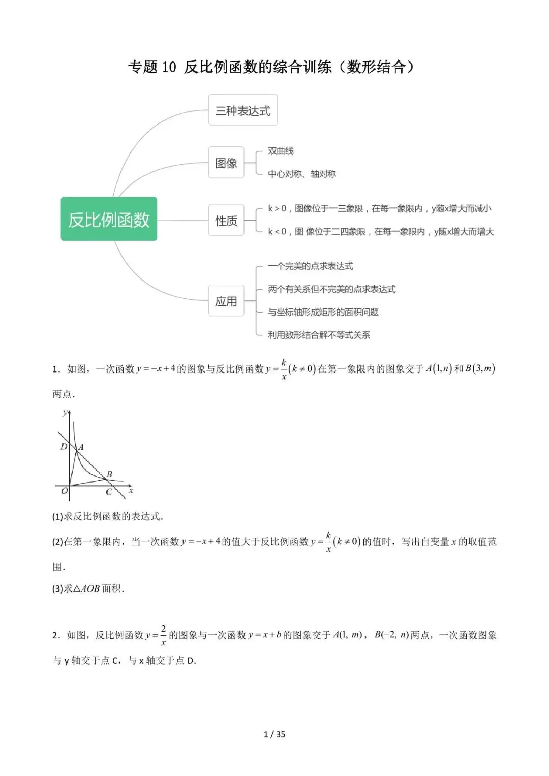 26中考数学重难点突破专题10《反比例函数的综合训练(数形结合)》含解析 第1张