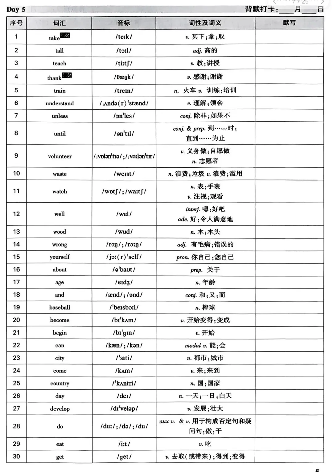 中考英语核心词默写与应用day5 第1张 中考英语核心词默写与应用day5 第1张