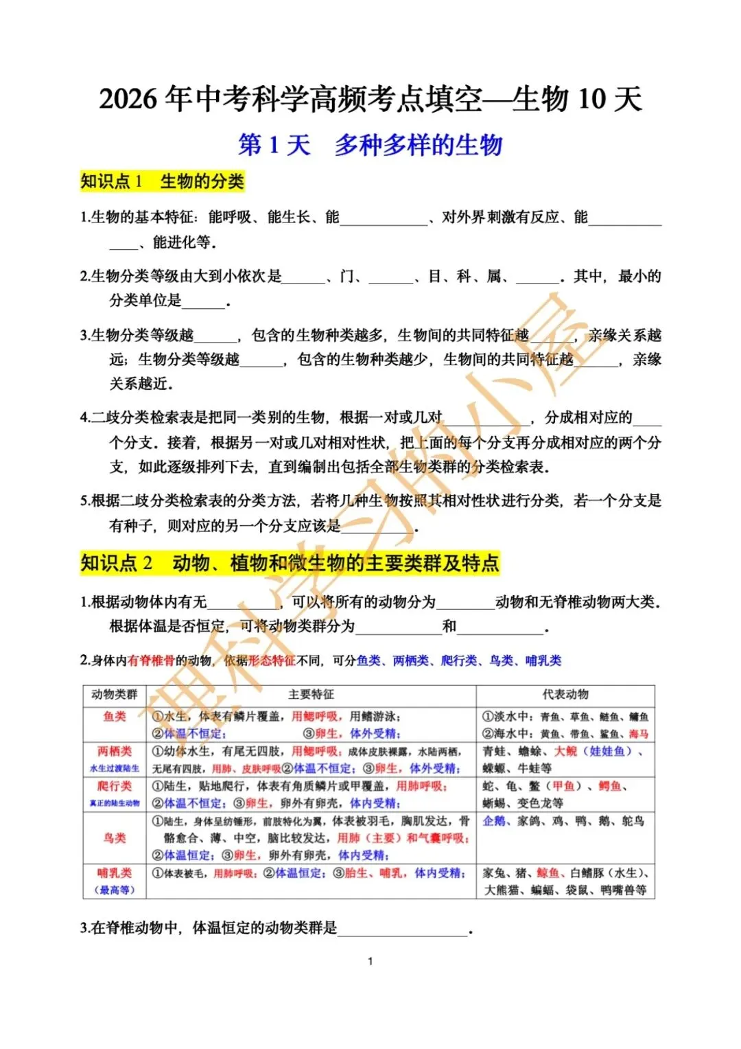 2026中考科学生物高频考点|基础10天 第1张 2026中考科学生物高频考点|基础10天 第1张