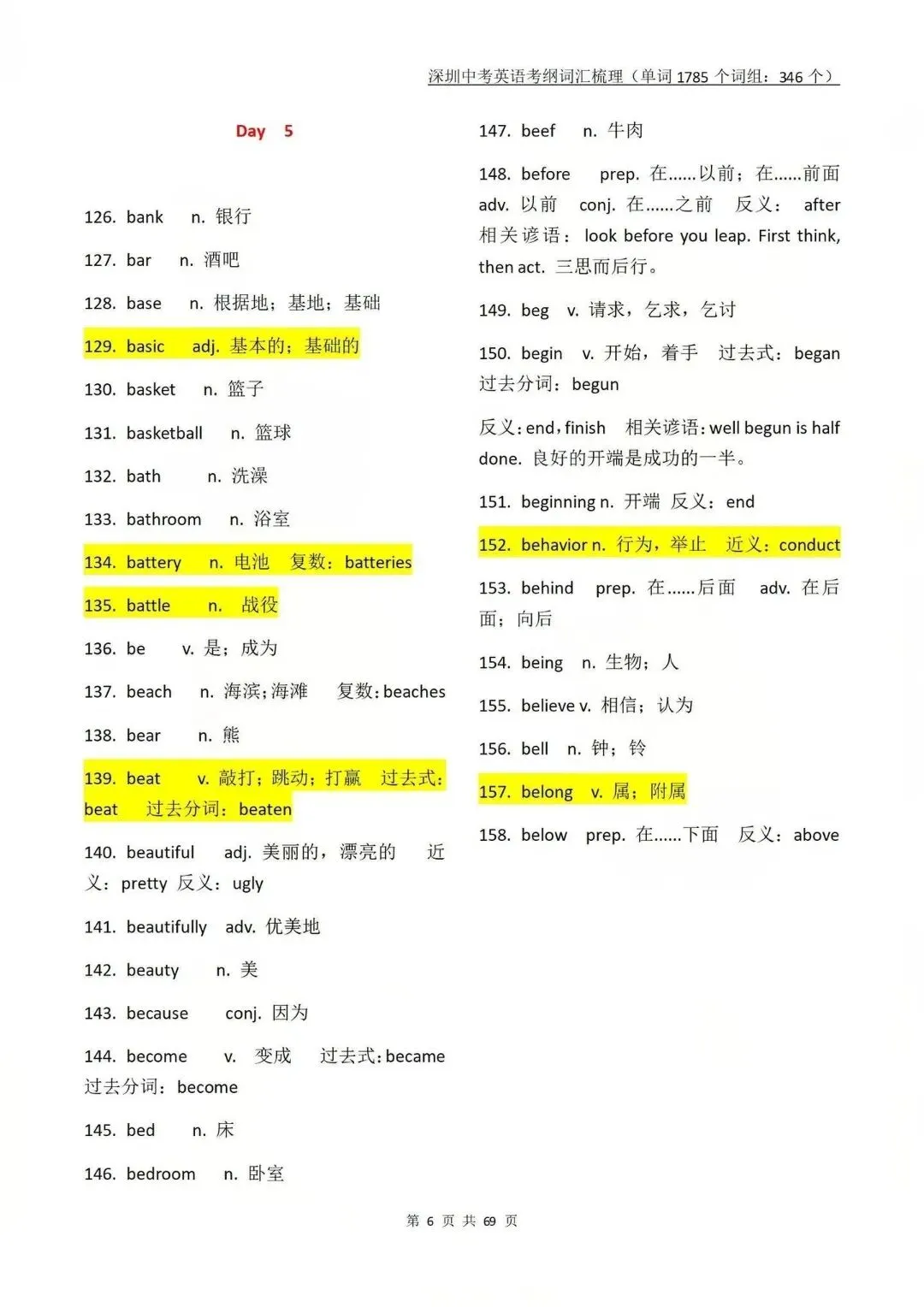 收藏69页!深圳中考英语考纲词汇梳理! 第12张