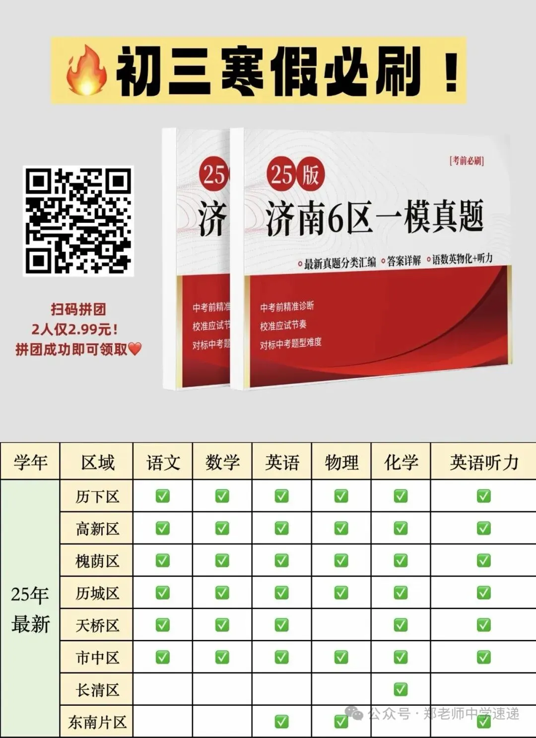 中考百日冲刺,济南往年一模真题卷纸质版速领速刷! 第1张