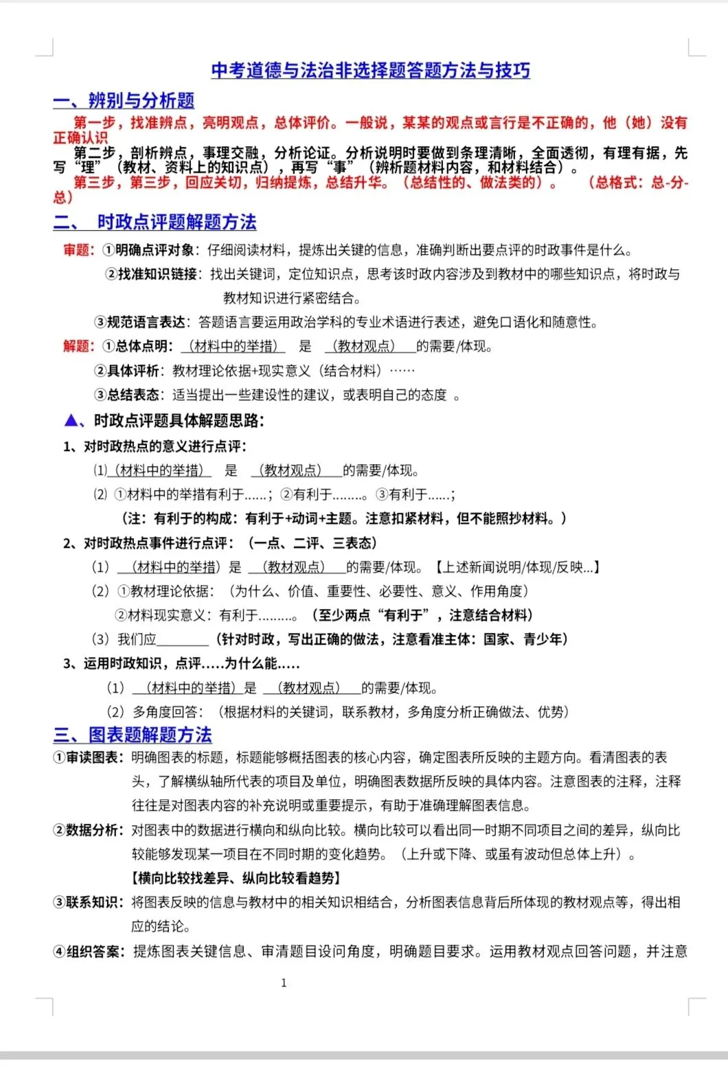 (必看)中考道德与法治非选择题答题方法和技巧 第1张